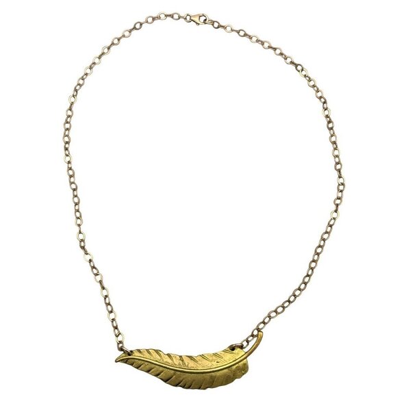 14k Gold Filled Feather Statement Round Kink Chain Necklace - Picture 1 of 7